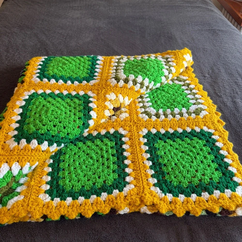 Handmade Crochet Granny Square Afghan Blanket Boho Cottage Retro Comfy Grandma